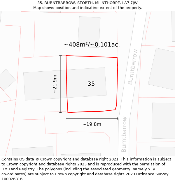 35, BURNTBARROW, STORTH, MILNTHORPE, LA7 7JW: Plot and title map