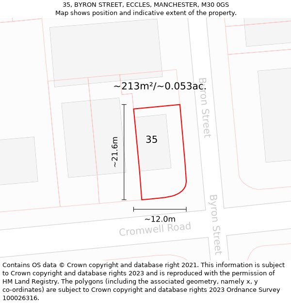 35, BYRON STREET, ECCLES, MANCHESTER, M30 0GS: Plot and title map