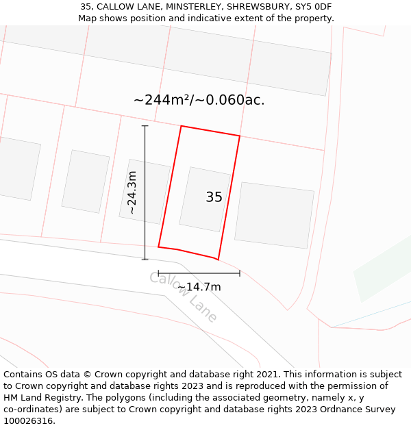 35, CALLOW LANE, MINSTERLEY, SHREWSBURY, SY5 0DF: Plot and title map