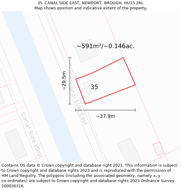 35, CANAL SIDE EAST, NEWPORT, BROUGH, HU15 2RL: Plot and title map