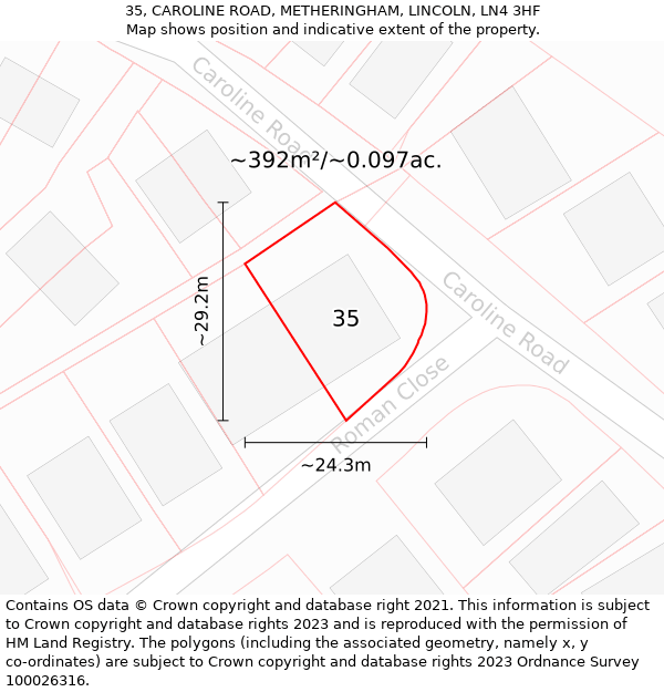 35, CAROLINE ROAD, METHERINGHAM, LINCOLN, LN4 3HF: Plot and title map