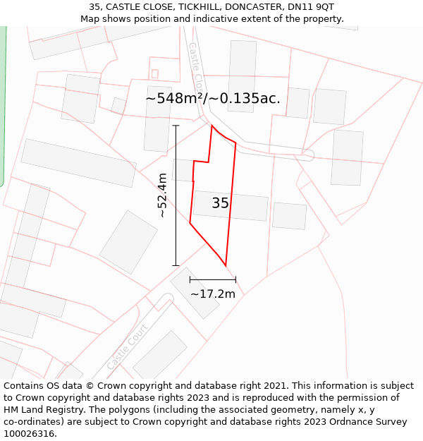 35, CASTLE CLOSE, TICKHILL, DONCASTER, DN11 9QT: Plot and title map