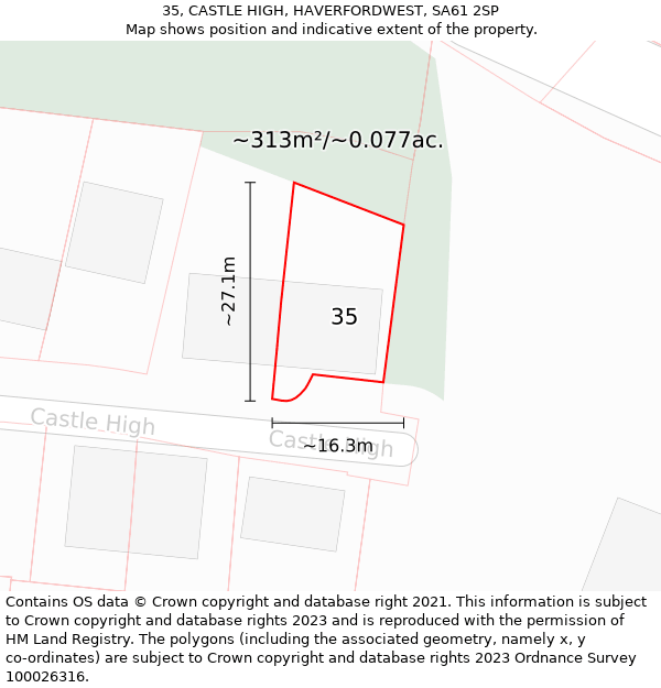 35, CASTLE HIGH, HAVERFORDWEST, SA61 2SP: Plot and title map