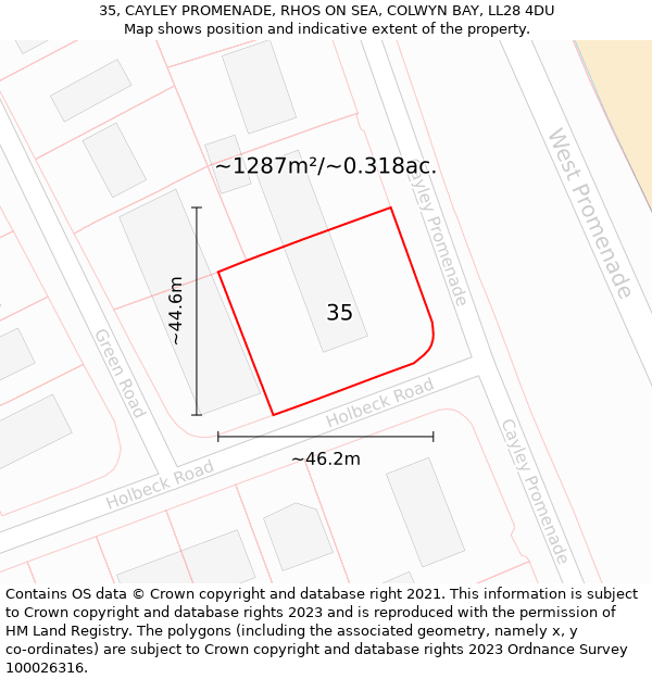 35, CAYLEY PROMENADE, RHOS ON SEA, COLWYN BAY, LL28 4DU: Plot and title map