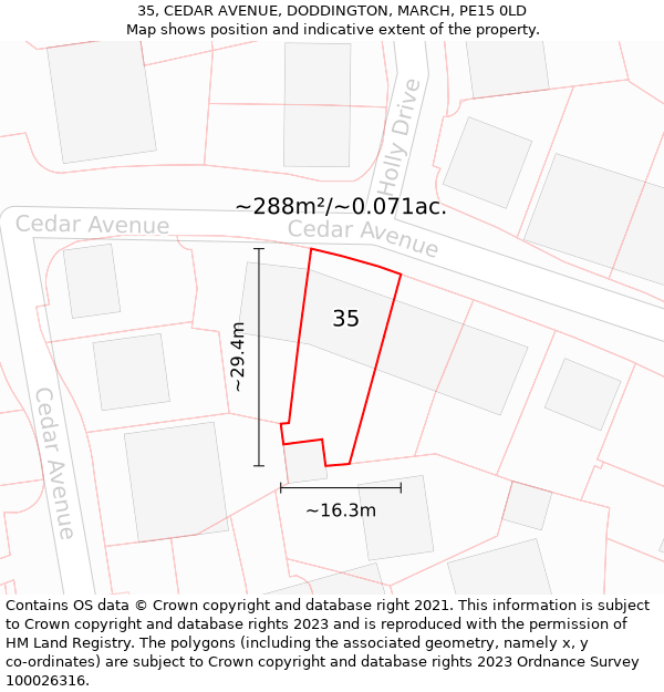 35, CEDAR AVENUE, DODDINGTON, MARCH, PE15 0LD: Plot and title map