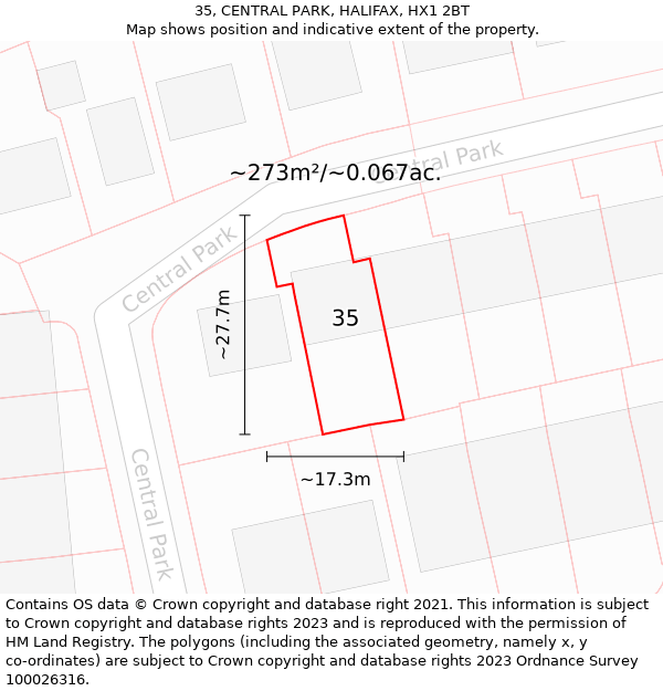 35, CENTRAL PARK, HALIFAX, HX1 2BT: Plot and title map