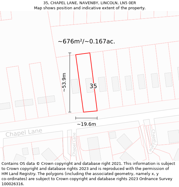 35, CHAPEL LANE, NAVENBY, LINCOLN, LN5 0ER: Plot and title map