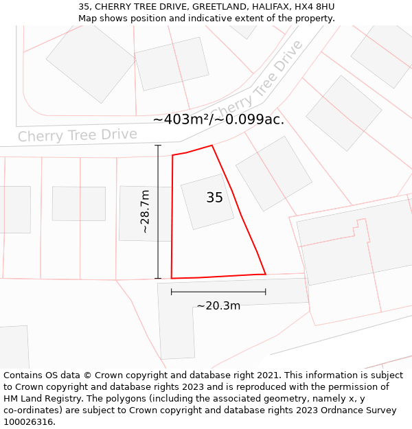 35, CHERRY TREE DRIVE, GREETLAND, HALIFAX, HX4 8HU: Plot and title map