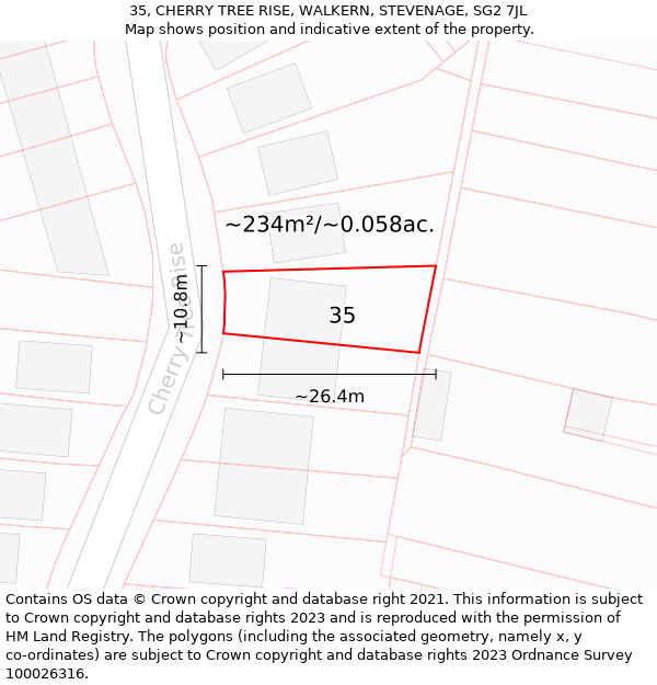 35, CHERRY TREE RISE, WALKERN, STEVENAGE, SG2 7JL: Plot and title map