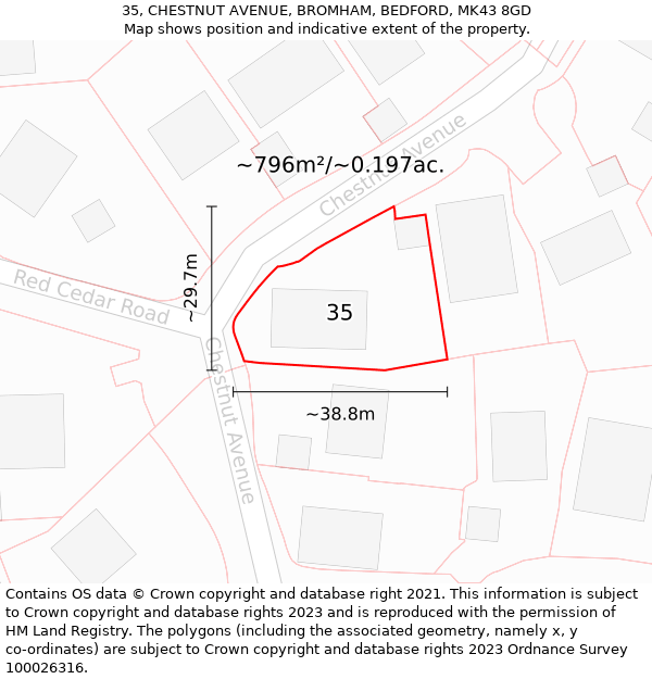 35, CHESTNUT AVENUE, BROMHAM, BEDFORD, MK43 8GD: Plot and title map