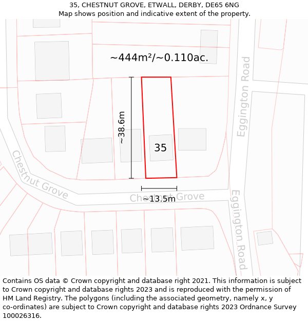 35, CHESTNUT GROVE, ETWALL, DERBY, DE65 6NG: Plot and title map