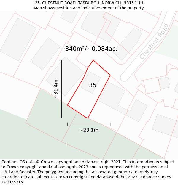 35, CHESTNUT ROAD, TASBURGH, NORWICH, NR15 1UH: Plot and title map