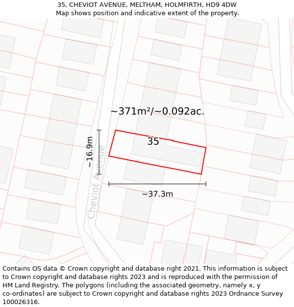 35, CHEVIOT AVENUE, MELTHAM, HOLMFIRTH, HD9 4DW: Plot and title map