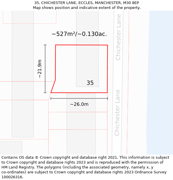 35, CHICHESTER LANE, ECCLES, MANCHESTER, M30 8EP: Plot and title map