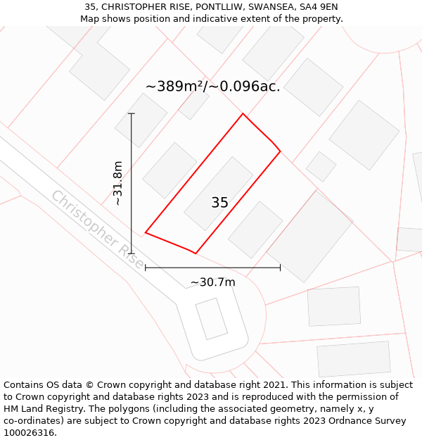 35, CHRISTOPHER RISE, PONTLLIW, SWANSEA, SA4 9EN: Plot and title map