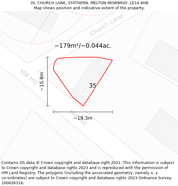 35, CHURCH LANE, STATHERN, MELTON MOWBRAY, LE14 4HB: Plot and title map