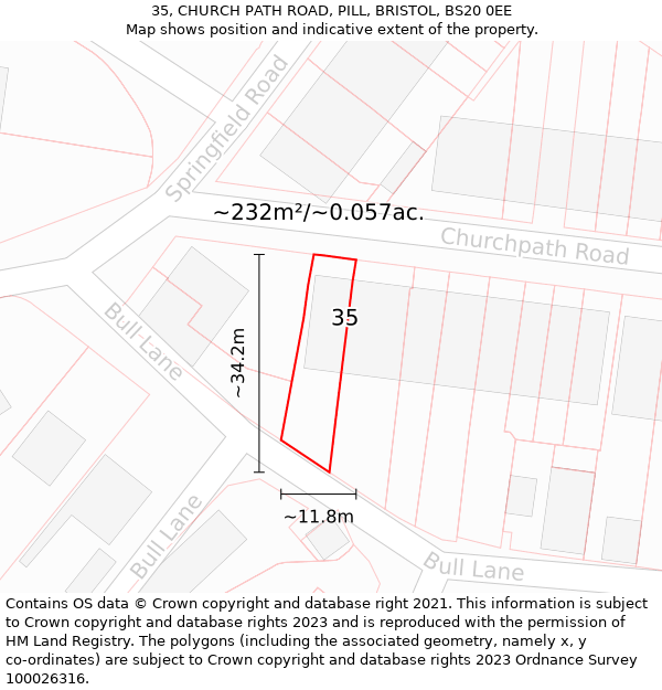 35, CHURCH PATH ROAD, PILL, BRISTOL, BS20 0EE: Plot and title map