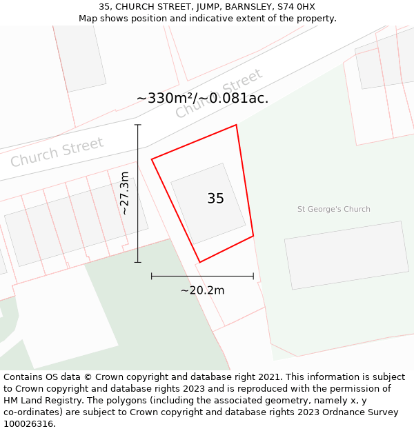 35, CHURCH STREET, JUMP, BARNSLEY, S74 0HX: Plot and title map