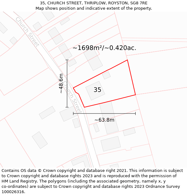 35, CHURCH STREET, THRIPLOW, ROYSTON, SG8 7RE: Plot and title map