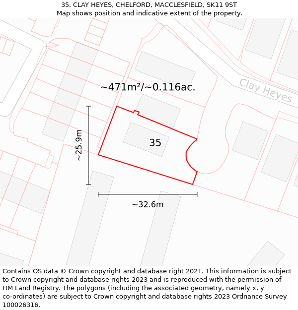 35, CLAY HEYES, CHELFORD, MACCLESFIELD, SK11 9ST: Plot and title map