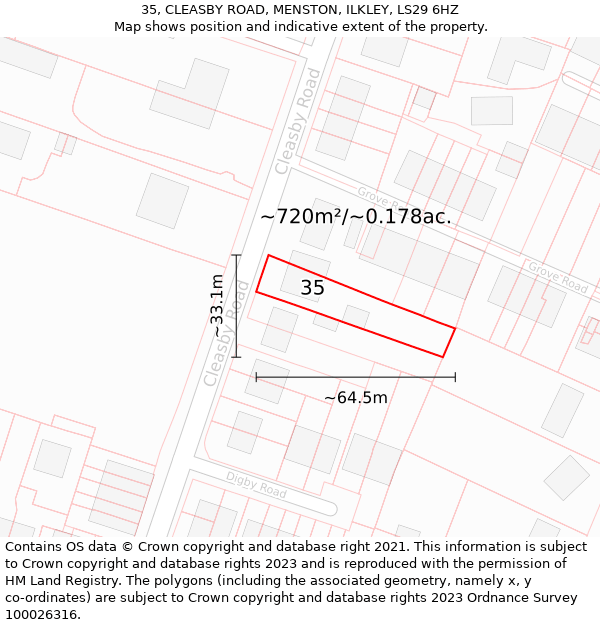 35, CLEASBY ROAD, MENSTON, ILKLEY, LS29 6HZ: Plot and title map