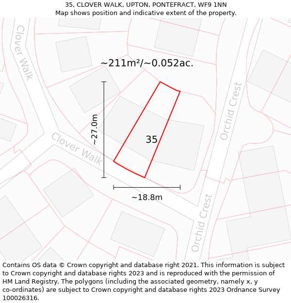 35, CLOVER WALK, UPTON, PONTEFRACT, WF9 1NN: Plot and title map