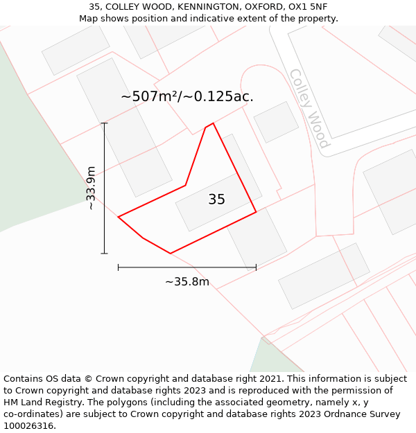 35, COLLEY WOOD, KENNINGTON, OXFORD, OX1 5NF: Plot and title map