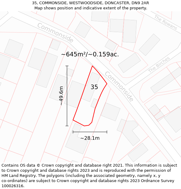 35, COMMONSIDE, WESTWOODSIDE, DONCASTER, DN9 2AR: Plot and title map