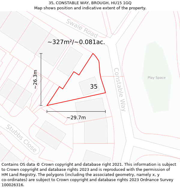 35, CONSTABLE WAY, BROUGH, HU15 1GQ: Plot and title map