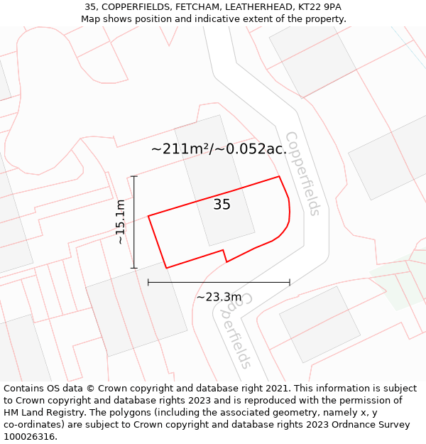 35, COPPERFIELDS, FETCHAM, LEATHERHEAD, KT22 9PA: Plot and title map