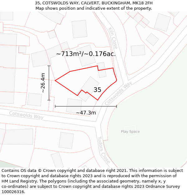 35, COTSWOLDS WAY, CALVERT, BUCKINGHAM, MK18 2FH: Plot and title map