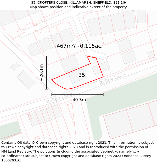 35, CROFTERS CLOSE, KILLAMARSH, SHEFFIELD, S21 1JH: Plot and title map