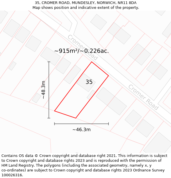 35, CROMER ROAD, MUNDESLEY, NORWICH, NR11 8DA: Plot and title map