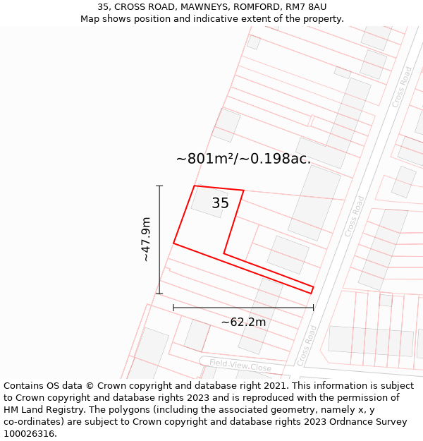 35, CROSS ROAD, MAWNEYS, ROMFORD, RM7 8AU: Plot and title map