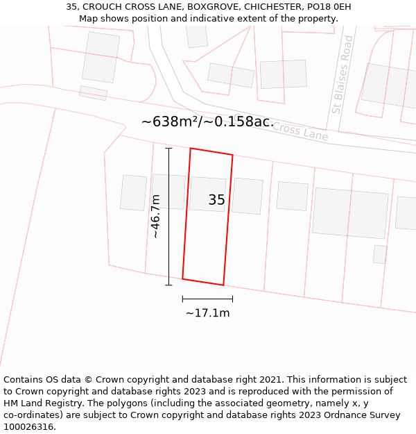 35, CROUCH CROSS LANE, BOXGROVE, CHICHESTER, PO18 0EH: Plot and title map