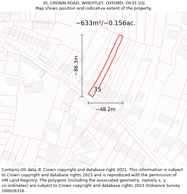 35, CROWN ROAD, WHEATLEY, OXFORD, OX33 1UJ: Plot and title map