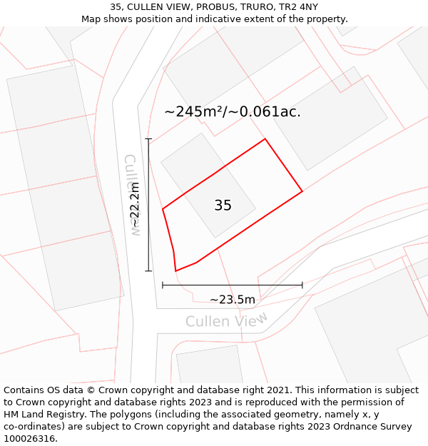 35, CULLEN VIEW, PROBUS, TRURO, TR2 4NY: Plot and title map