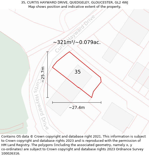 35, CURTIS HAYWARD DRIVE, QUEDGELEY, GLOUCESTER, GL2 4WJ: Plot and title map