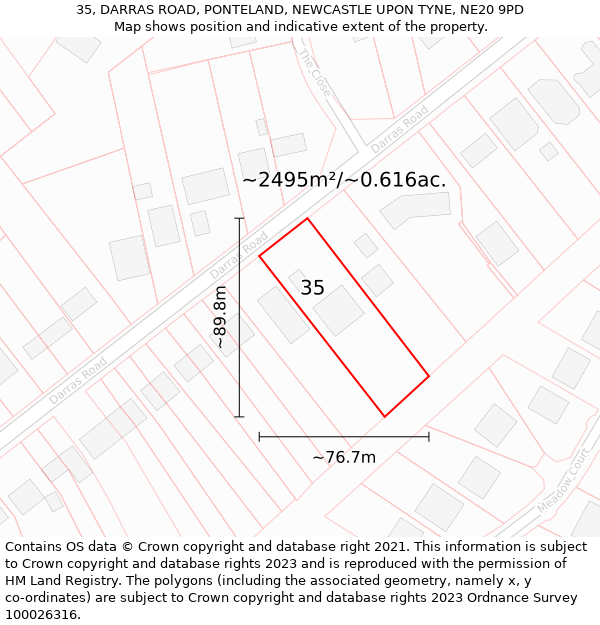 35, DARRAS ROAD, PONTELAND, NEWCASTLE UPON TYNE, NE20 9PD: Plot and title map