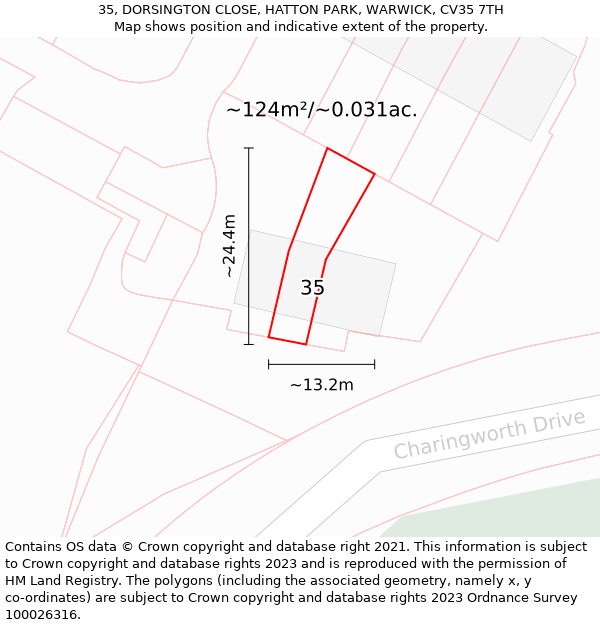 35, DORSINGTON CLOSE, HATTON PARK, WARWICK, CV35 7TH: Plot and title map