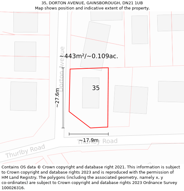 35, DORTON AVENUE, GAINSBOROUGH, DN21 1UB: Plot and title map