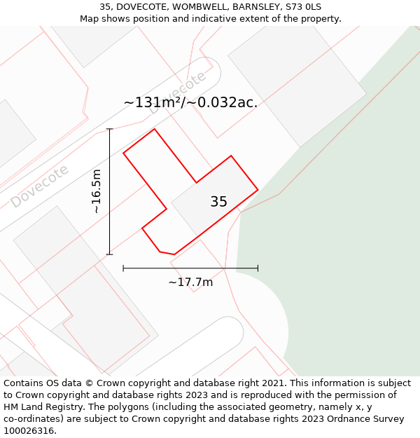 35, DOVECOTE, WOMBWELL, BARNSLEY, S73 0LS: Plot and title map