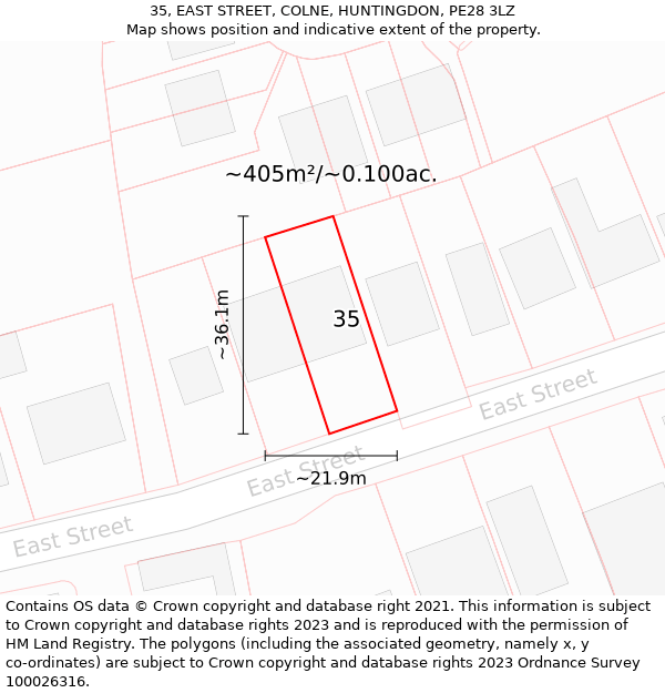 35, EAST STREET, COLNE, HUNTINGDON, PE28 3LZ: Plot and title map