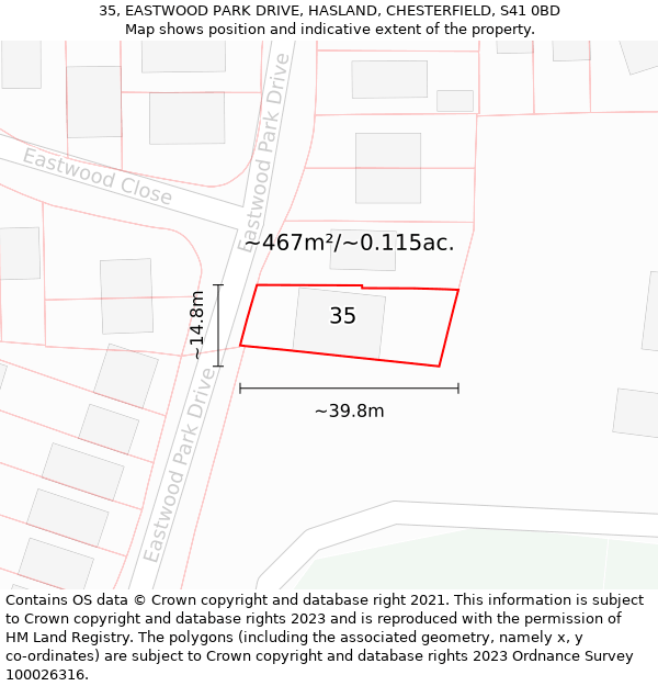 35, EASTWOOD PARK DRIVE, HASLAND, CHESTERFIELD, S41 0BD: Plot and title map