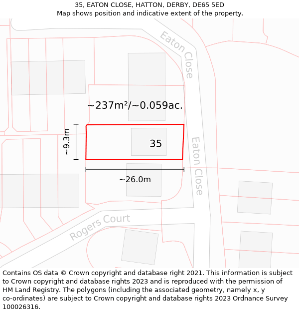 35, EATON CLOSE, HATTON, DERBY, DE65 5ED: Plot and title map