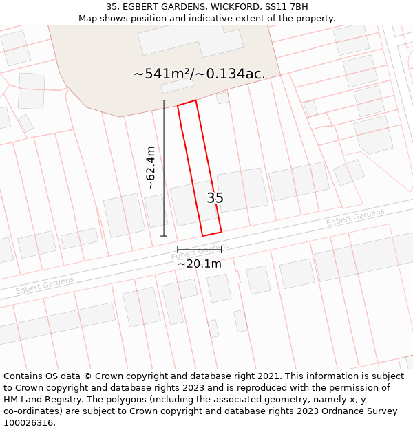 35, EGBERT GARDENS, WICKFORD, SS11 7BH: Plot and title map