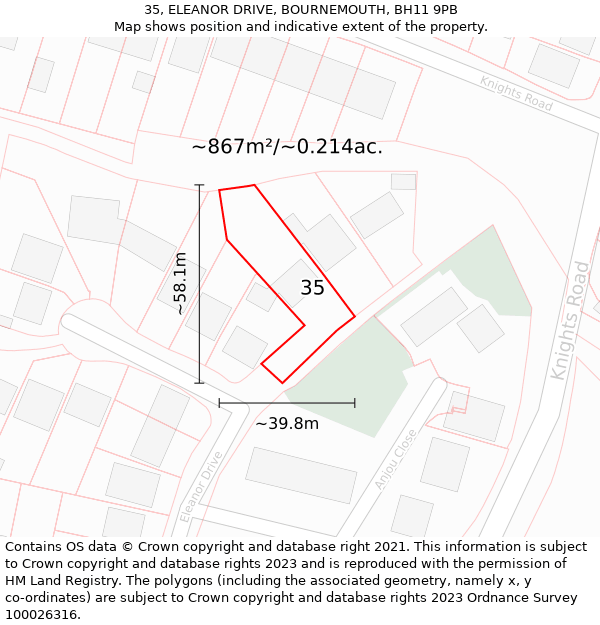 35, ELEANOR DRIVE, BOURNEMOUTH, BH11 9PB: Plot and title map