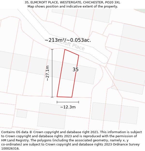 35, ELMCROFT PLACE, WESTERGATE, CHICHESTER, PO20 3XL: Plot and title map