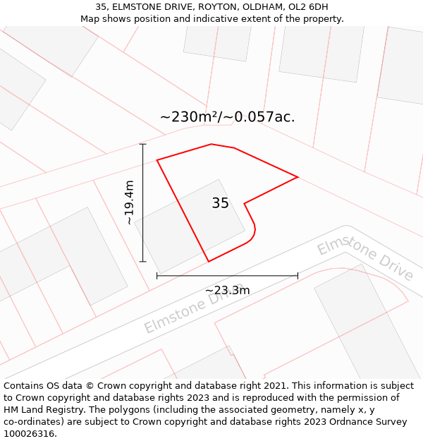 35, ELMSTONE DRIVE, ROYTON, OLDHAM, OL2 6DH: Plot and title map