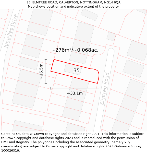 35, ELMTREE ROAD, CALVERTON, NOTTINGHAM, NG14 6QA: Plot and title map